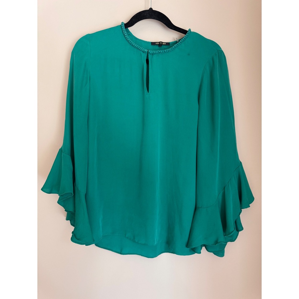 Kobi Halperin Green 100% Silk Ruffle‎ Bell Sleeve Blouse Top Medium Quiet Luxury